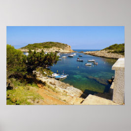 Portinatx Ibiza Coastal Bay with Boats Poster