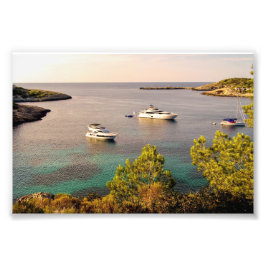 Portinatx Ibiza Coastal View with Luxury Yachts Fotodruck