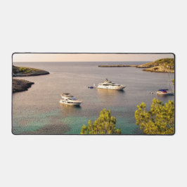 Portinatx Ibiza Coastal View with Luxury Yachts Schreibtischunterlage