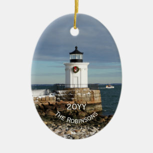 Portland Breakwater Lighthouse Christmas Keramik Ornament