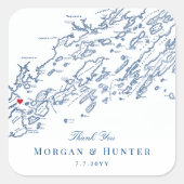 Portland Casco Bay Map Navy Gastgeschenk Hochzeit Quadratischer Aufkleber (Vorderseite)