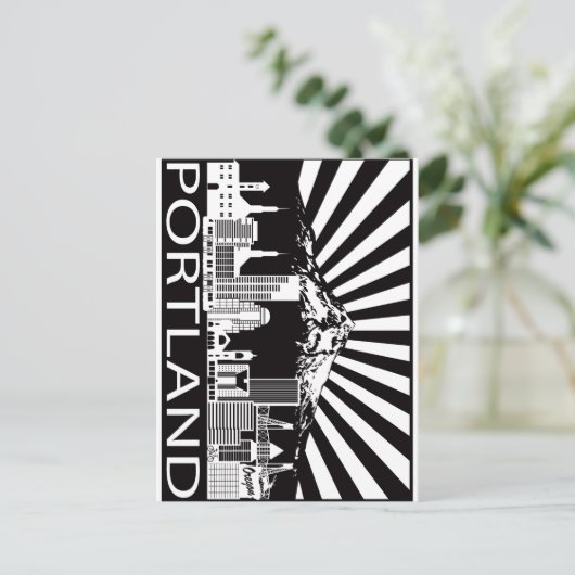 Portland City Skyline und Monte Hood Schwarz-weiß Postkarte (Stehend Vorderseite)