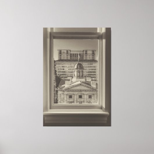 Portland Cityscape durch eine Fensterspalte Leinwanddruck (Vorderseite)