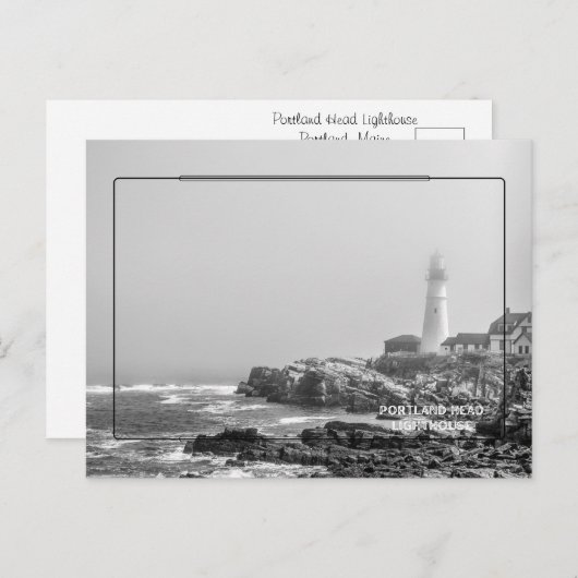 Portland Head Leuchtturm Schwarz & Weiß Postkarte (Vorne/Hinten)