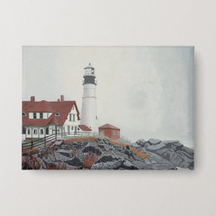 Portland Head Light in Nebel Button