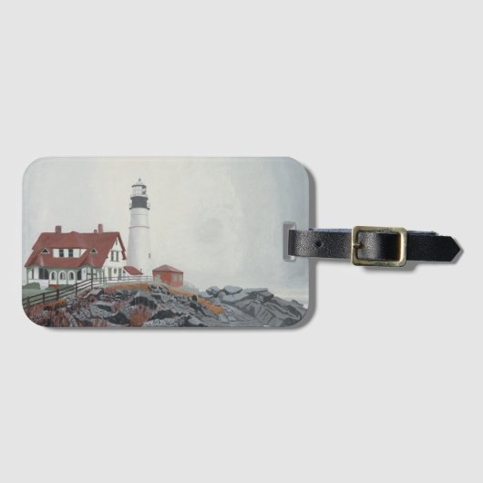 Portland Head Light in Nebel Gepäckanhänger (Vorderseite (Horizontal))