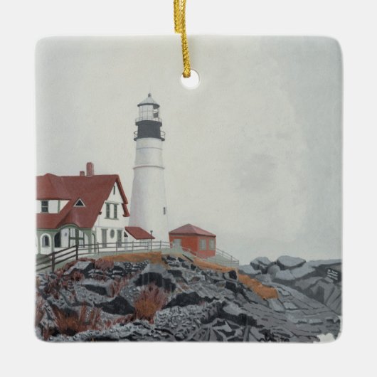 Portland Head Light in Nebel Keramikornament (Vorderseite)