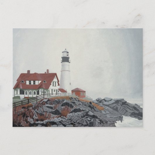 Portland Head Light in Nebel Postkarte (Vorderseite)