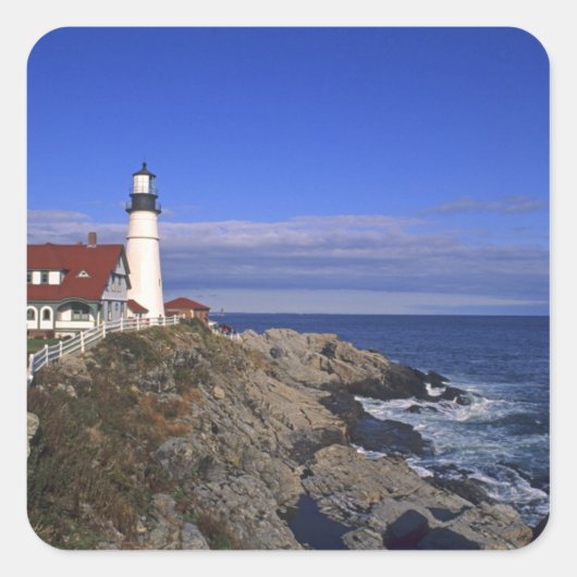 Portland Head Light Lighthouse Maine Quadratischer Aufkleber (Vorderseite)