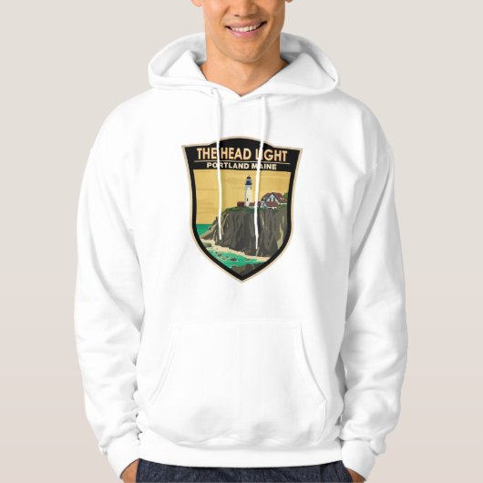 Portland Head Light Maine Vintag Art Hoodie (Vorderseite)