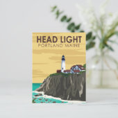 Portland Head Light Maine Vintag Art Postkarte (Stehend Vorderseite)