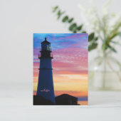 Portland Head Light Pink Sunrise Maine Lighthouse Postkarte (Stehend Vorderseite)