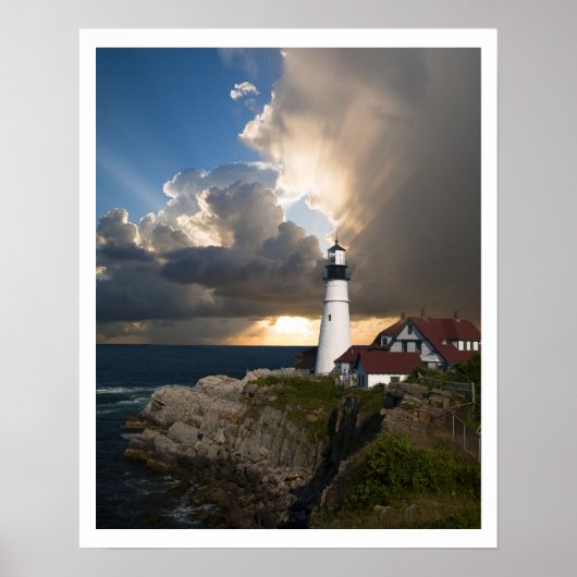 Portland Head Light, Sun durch Wolken Poster (Vorne)