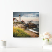 Portland Head Lighthouse | Cape Elizabeth, Me Quadratische Wanduhr (Zuhause)