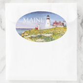 Portland Head Lighthouse Maine Aquarellmalerei Ovaler Aufkleber (Tasche)