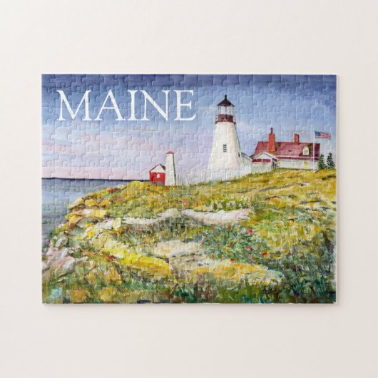 Portland Head Lighthouse Maine Aquarellmalerei Puzzle (Horizontal)