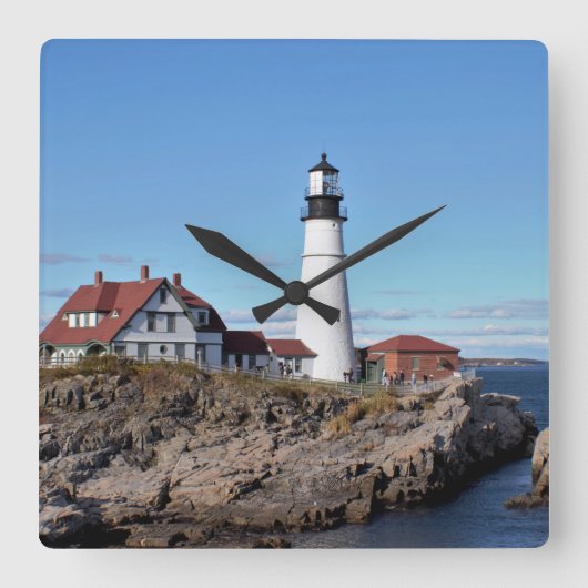Portland Head Lighthouse Quadratische Wanduhr (Vorderseite)