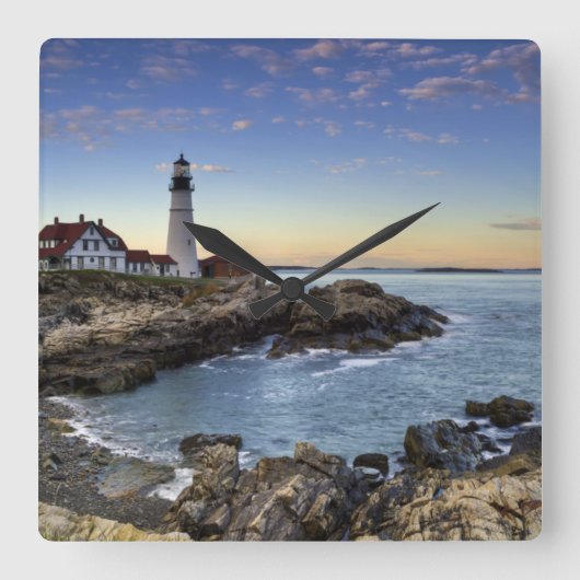 Portland Head Lighthouse Quadratische Wanduhr (Vorderseite)