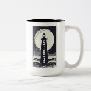 Portland Head Maine Lighthouse Moon Zweifarbige Tasse