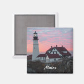 Portland Headlight Sunrise Maine Square Magnet (Vorderseite/Rückseite)