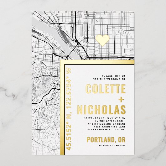 Portland Liebe Locator | Städtische Hochzeit Folieneinladung (Vorderseite)