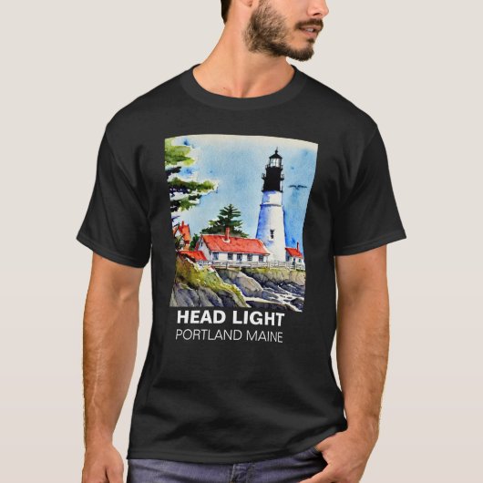 Portland Lighthouse Maine Watercolor T-Shirt (Vorderseite)