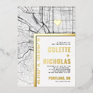Portland Love Locator   Stadt-Themen-Hochzeit Folieneinladung