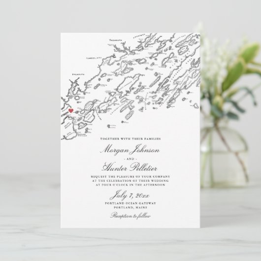 Portland Maine All-in-One QR Code UAWG Wedding Einladung (Stehend Vorderseite)