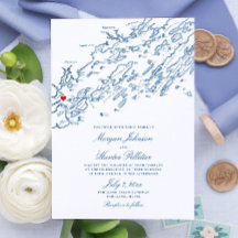Portland Maine Casco Bay Elegant Navy Map Hochzeit