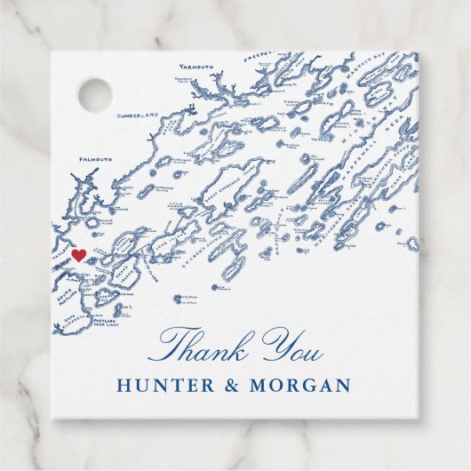 Portland Maine Casco Bay Karte Blaue Hochzeit Geschenkanhänger (Vorderseite)