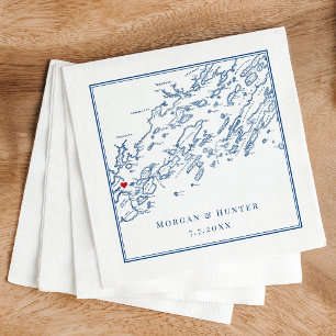 Portland Maine Casco Bay Karte Elegante Hochzeit Serviette