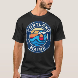 Portland Maine ME Vintage Nautical Waves Design T-Shirt
