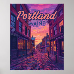 Portland Maine Old Port Kopfsteinpflaster Vintage Poster