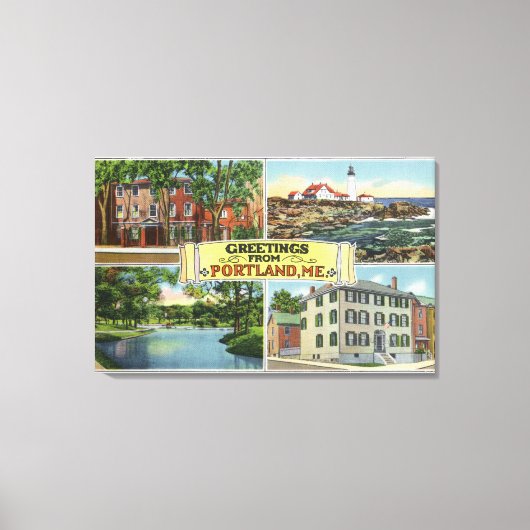 Portland, MaineGreetings From with Landschaftlich Leinwanddruck (Vorderseite)