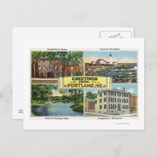 Portland, MaineGreetings From with Landschaftlich Postkarte (Vorne/Hinten)