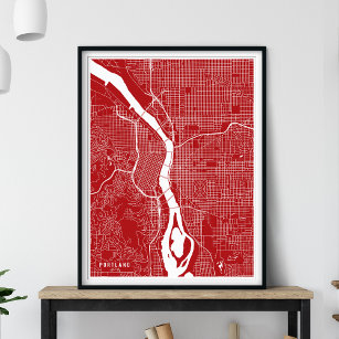 Portland Map, Abstrakte Rote Stadtkarte Poster