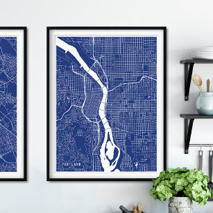 Portland Map, Navy Blue Minimalistisch City Map Poster