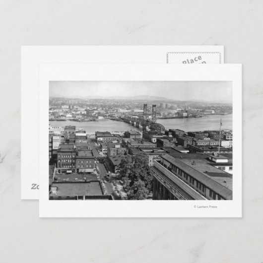 Portland, ODER Aussicht auf Stadt und Hawthorne Br Postkarte (Vorne/Hinten)