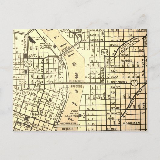 Portland, ODER Vintage Karte (Vorderseite)