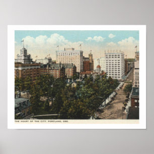 Portland OR, Panorama Downtown 1920er Jahre im Vin Poster