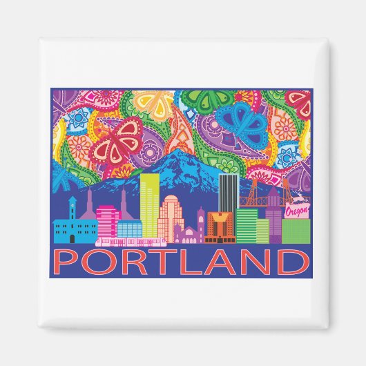 Portland OR und Mt. Hood bunt abstrakt zeichnend Magnet (Vorne)