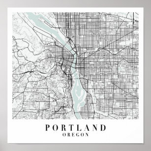 Portland Oregon Blue Water Street Karte Poster