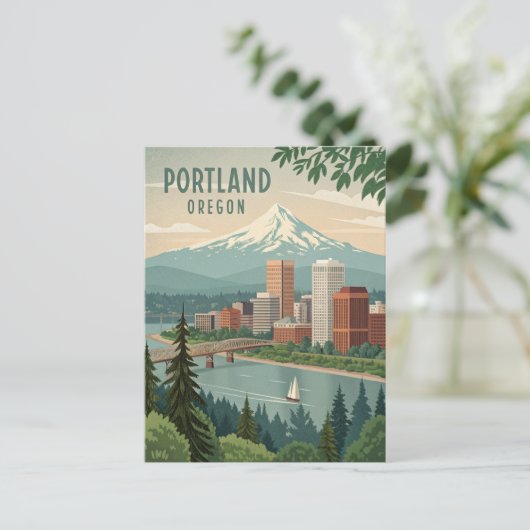 Portland Oregon Brücke und Aussicht auf die Berge Postkarte (Stehend Vorderseite)