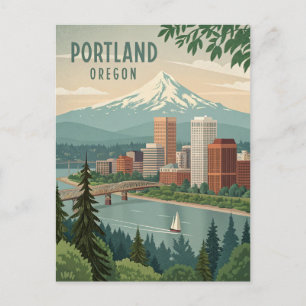 Portland Oregon Brücke und Aussicht auf die Berge Postkarte