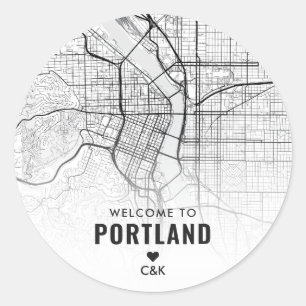 Portland, Oregon City Map Begrüßung Runder Aufkleber