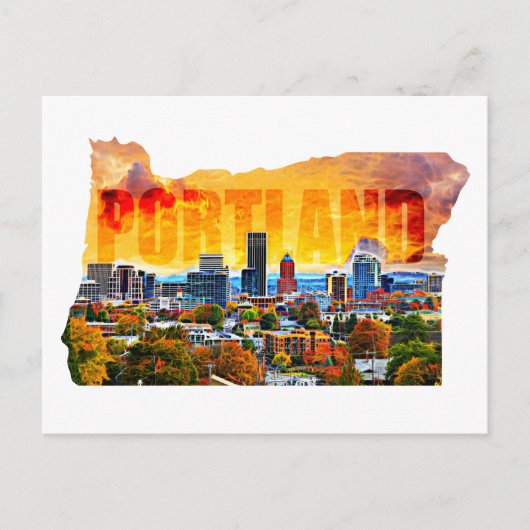 Portland Oregon Cityscape in Map Outline Postkarte (Vorderseite)