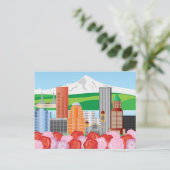 Portland Oregon Cityscape mit Berg Hood und Rose Postkarte (Stehend Vorderseite)