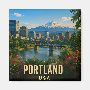 Portland Oregon Flussufer Berg Reise Geschenk Magnet