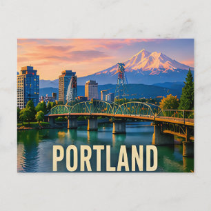 Portland Oregon Flussufer Berg Reise Geschenk Postkarte
