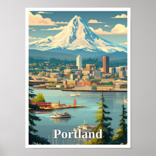 Portland Oregon Kunst Vintage Reiseillustration Poster